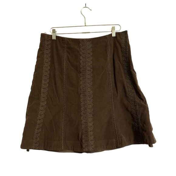 Boden Corduroy Skirt Women's 12R Brown Embroidered Boho Minimalist Preppy - Picture 1 of 6